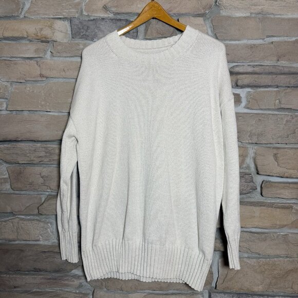 GAP Women’s Sweater Large Beige Cream Cotton Oversized Crewneck Knit - Picture 1 of 4